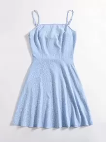 Soleia 满版植物喇叭下摆连衣裙，女士柔和色调连衣裙 - 淺藍色 - 查看 4