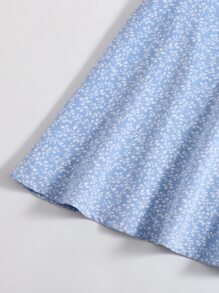 Soleia 满版植物喇叭下摆连衣裙，女士柔和色调连衣裙 - 淺藍色 - 查看 6