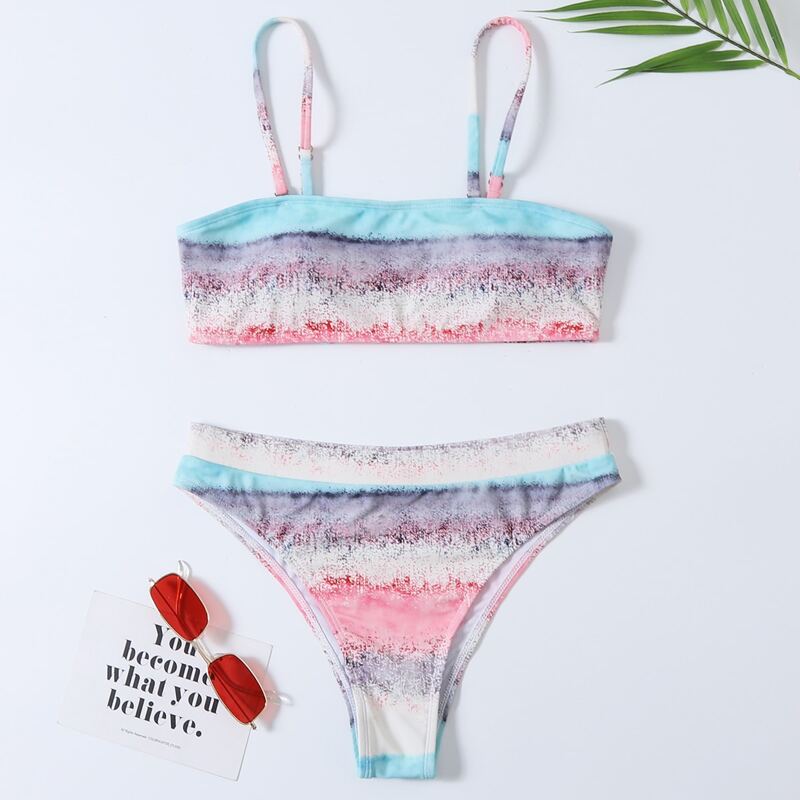 

Stripe Cut-out Bikini Swimsuit, Multicolor