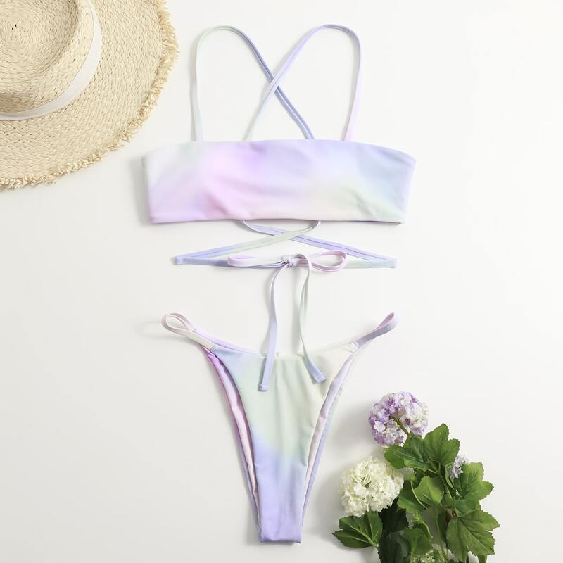 

Tie Dye Lace-up Bikini Swimsuit, Multicolor