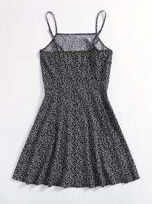 Soleia Allover Plants Flared Hem Dress - Black - View 2