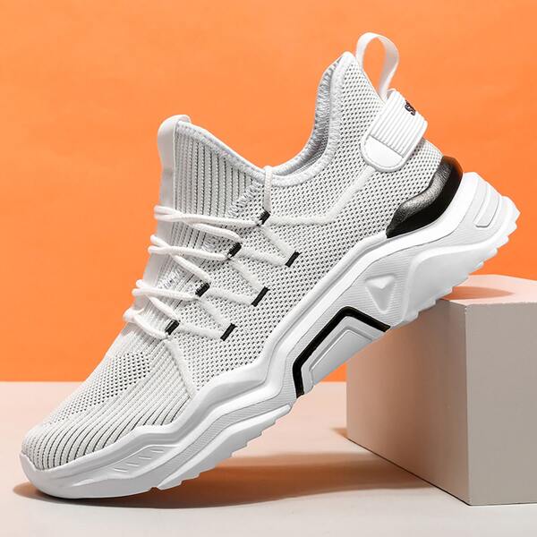 

Men Lace Up Decor Low Top Sneakers, White