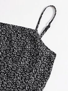 Soleia Allover Plants Flared Hem Dress - Black - View 4