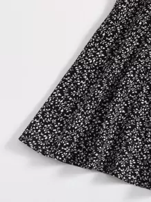 Soleia Allover Plants Flared Hem Dress - Black - View 5