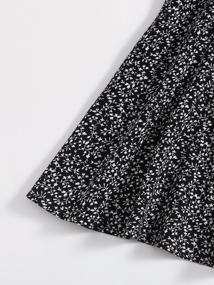 Soleia Allover Plants Flared Hem Dress - Black - View 5