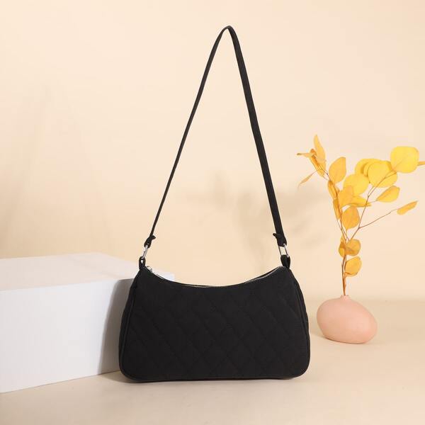 

Minimalist Quilted Shoulder Bag, Black