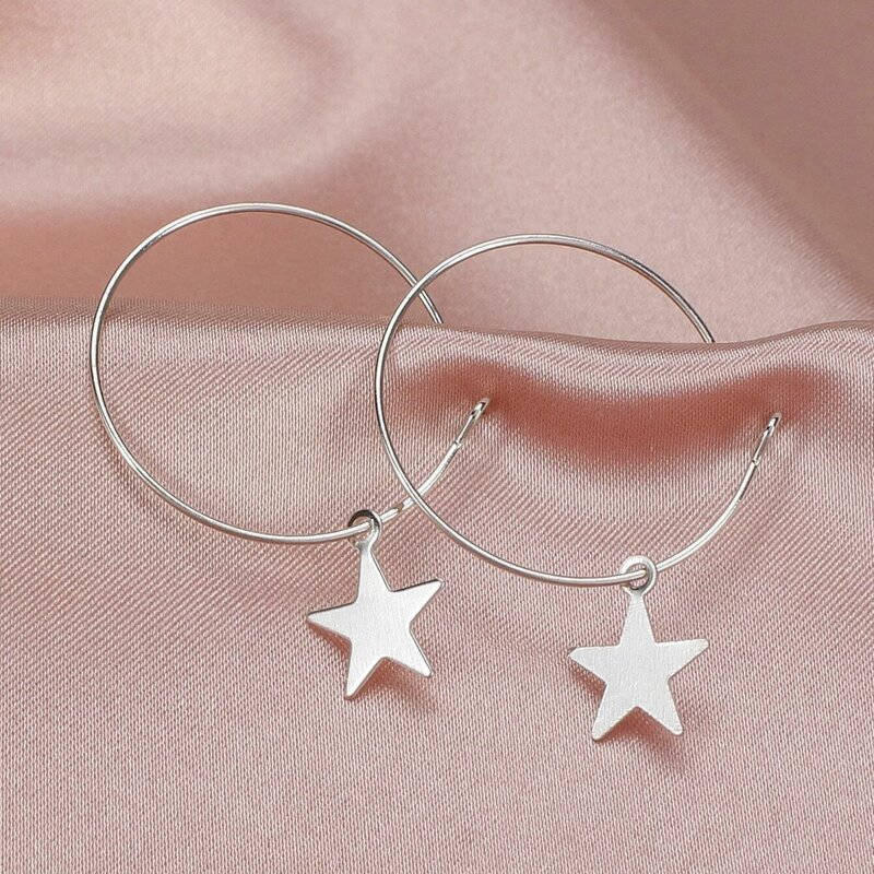 

Star Charm Hoop Earrings, Silver