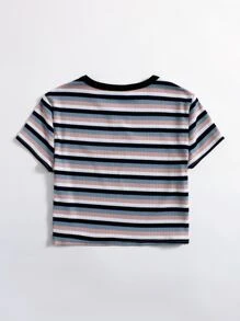 SHEIN EZwear Contrast Neck Striped Top - Multicolor - View 2