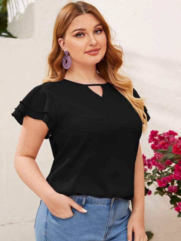 SHEIN Clasi Top de manga con volante a capas de cuello con abertura de ojo - grande