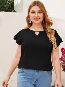 SHEIN Clasi Top de manga con volante a capas de cuello con abertura de ojo - grande - Negro - Ver 4