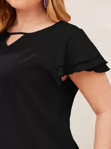 SHEIN Clasi Top de manga con volante a capas de cuello con abertura de ojo - grande - Negro - Ver 5