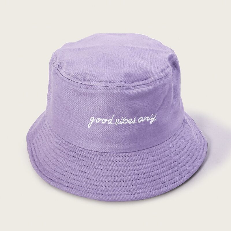 

Slogan Embroidery Bucket Hat, Purple