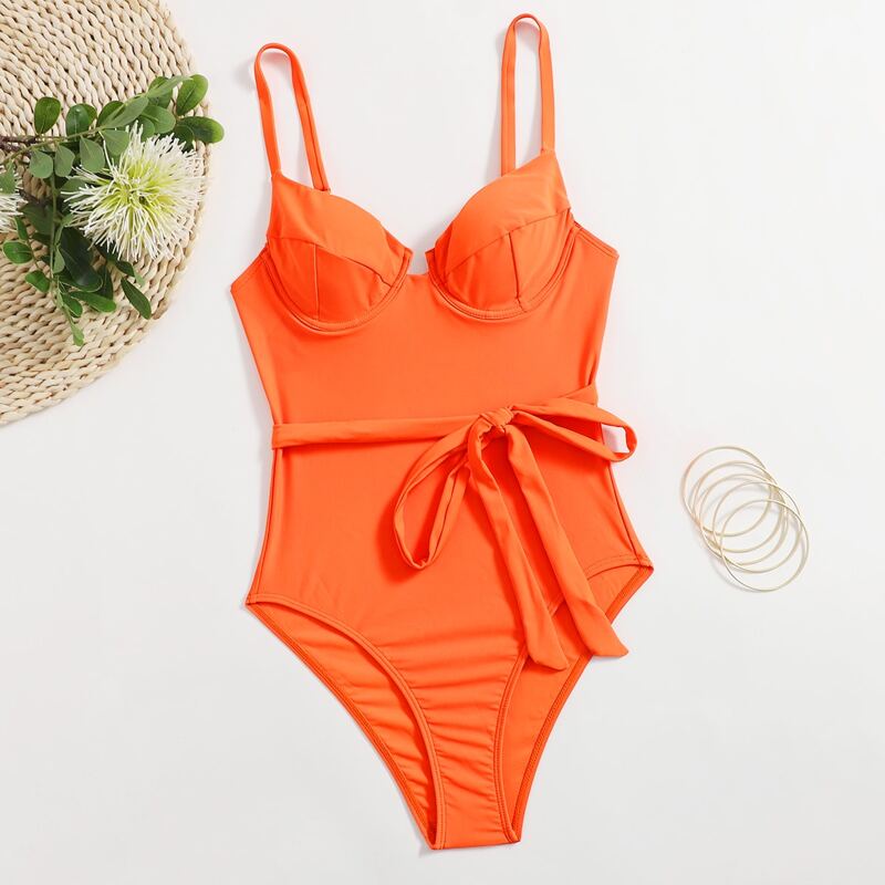 

Tie Front Underwire One Piece Swimsuit, Orange