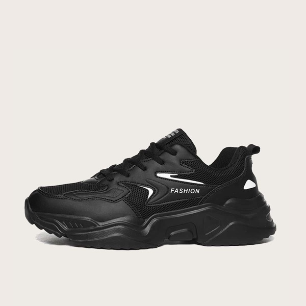 

Men Letter Graphic Mesh Panel Chunky Sneakers, Black