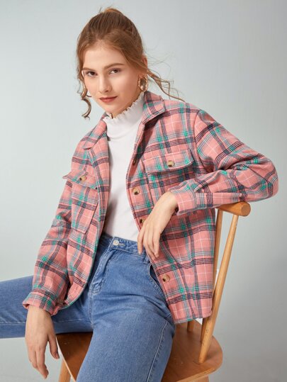 Double Pocket Plaid Jacket