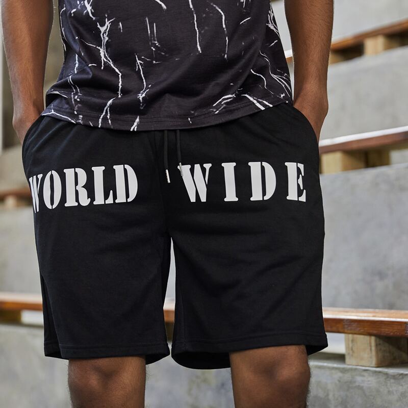 

Guys Letter Graphic Drawstring Shorts, Black