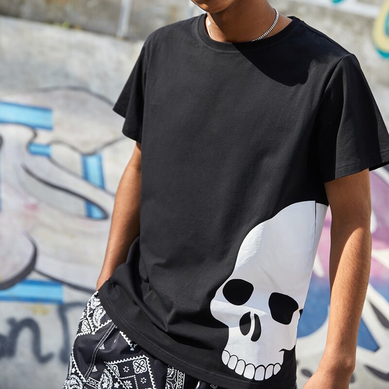 Guys Skull Print Tee, Black