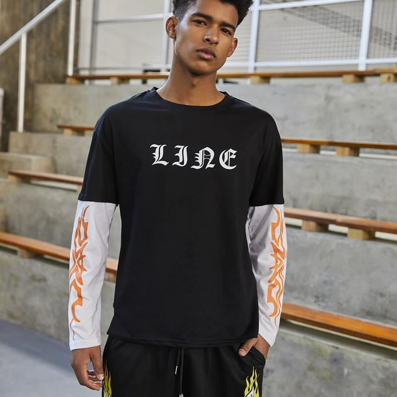 

Guys Graphic Print 2 In 1 Tee, Black