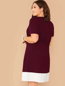SHEIN LUNE Vestido bajo en contraste - grande - Granate - Ver 2