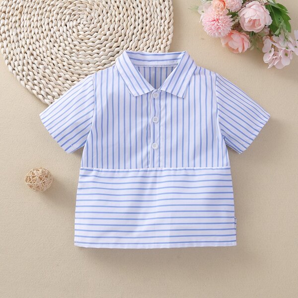 

Toddler Boys Striped Button Front Shirt, Blue and white