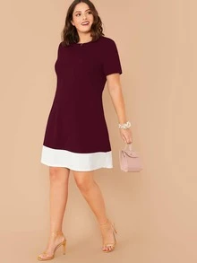 SHEIN LUNE Vestido bajo en contraste - grande - Granate - Ver 3