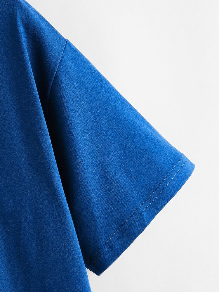 SHEIN EZwear Letter Graphic Drop Shoulder Tee - Royal Blue - View 3