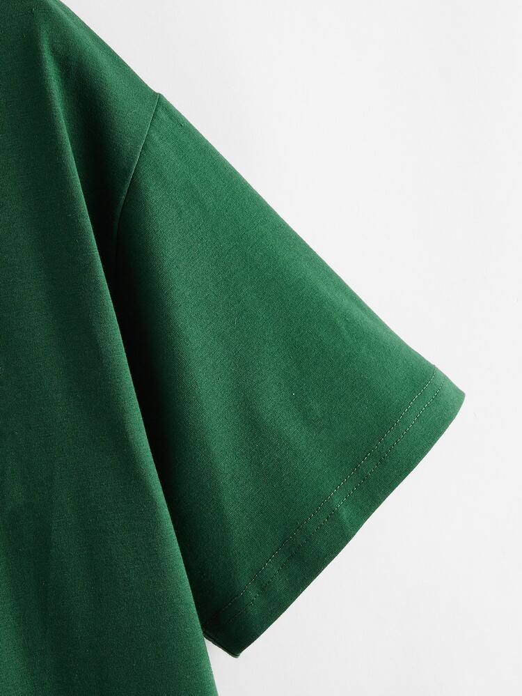SHEIN Muchic Letter Graphic Drop Shoulder Tee - Dark Green - View 4