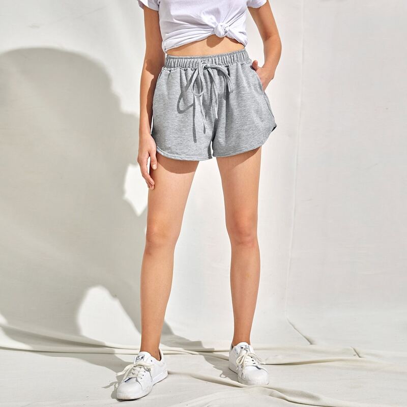 

Solid Drawstring Waist Track Shorts, Grey