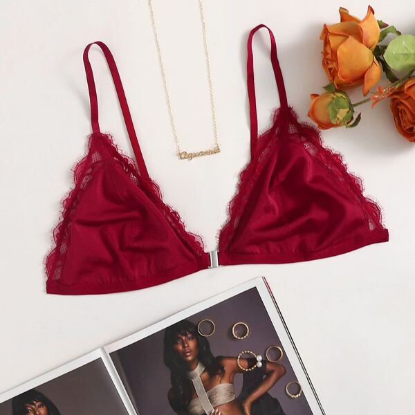 

Plus Lace Trim Bralette, Burgundy