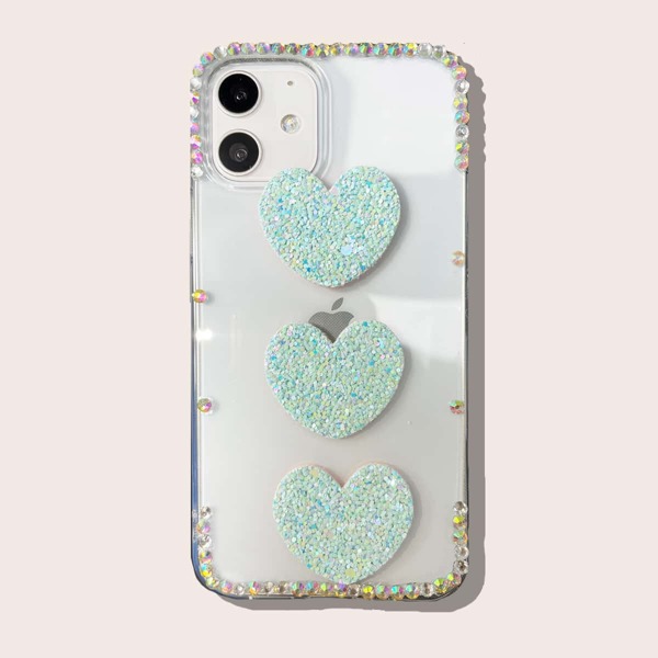 

Rhinestone Decor Clear iPhone Case, Dusty blue