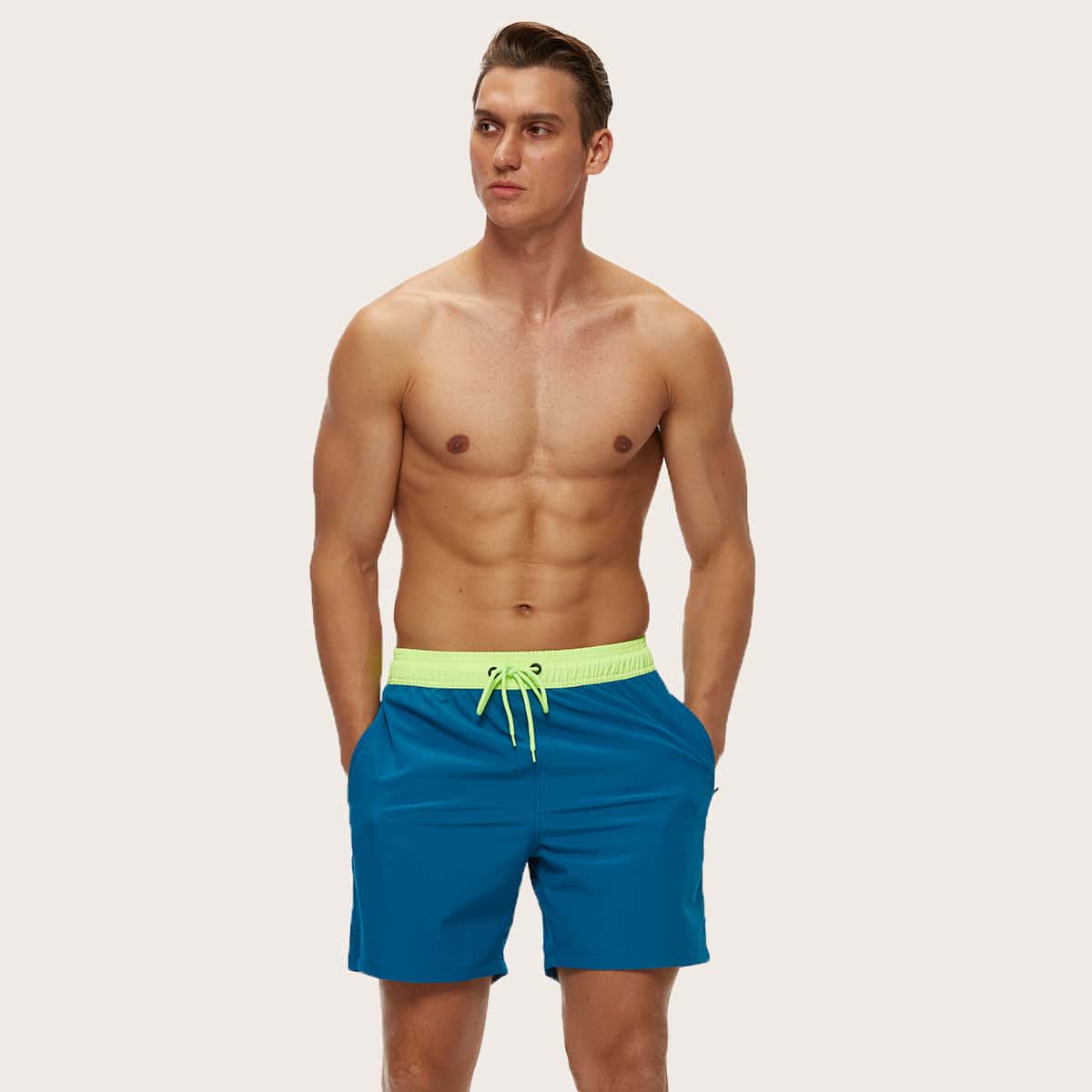 

Guys Drawstring Waist Slant Pocket Swim Trunks, Blue