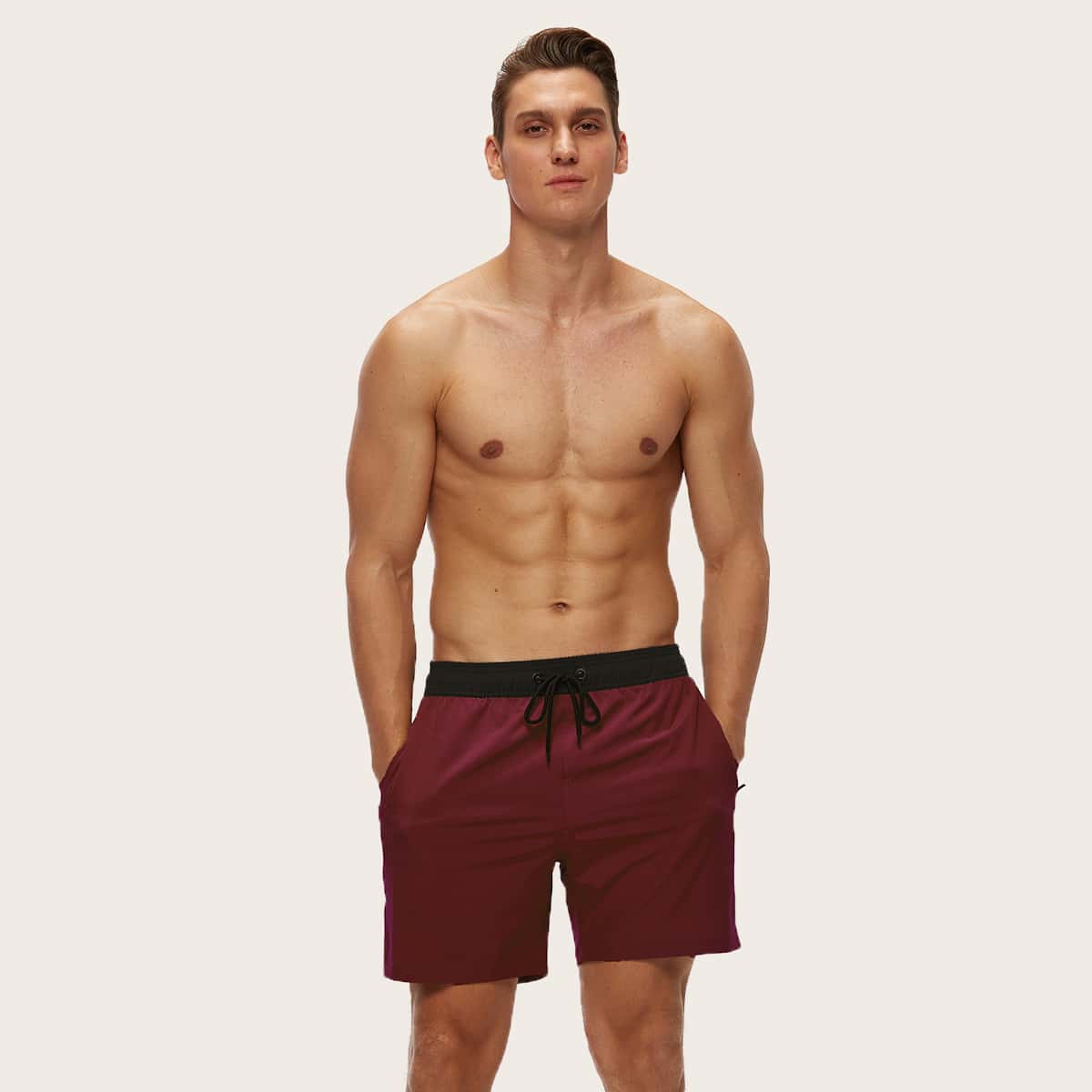 

Guys Drawstring Waist Slant Pocket Swim Trunks, Maroon