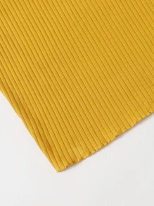 SHEIN Privé Plus V-bar Off Shoulder Lettuce Edge Dress - Yellow - View 4