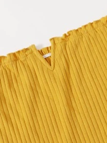 SHEIN Privé Plus V-bar Off Shoulder Lettuce Edge Dress - Yellow - View 5