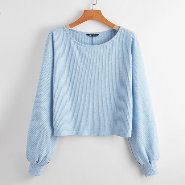 

Ribbed Long Sleeve Semi-Cropped Tee, Baby blue