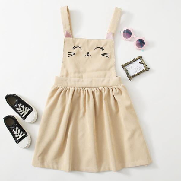 

Girls Crisscross Back Embroidered Cord Overall Dress, Apricot
