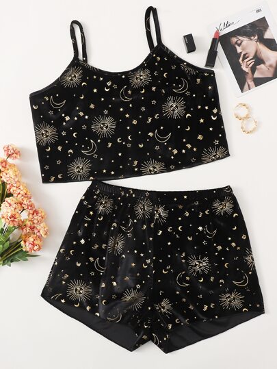 Velvet Galaxy Print PJ Set