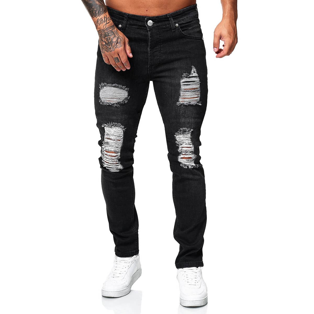 

Guys Ripped Front Jeans, Black