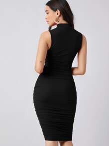 Silquee Mock-Neck Ruched Solid Dress,Business Casual Woman - Black - View 2