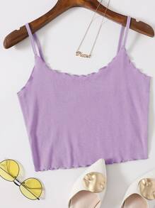 SHEIN EZwear Lettuce Trim Rib-knit Crop Cami Top - Lilac Purple - View 1