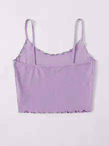 SHEIN EZwear Lettuce Trim Rib-knit Crop Cami Top - Lilac Purple - View 2