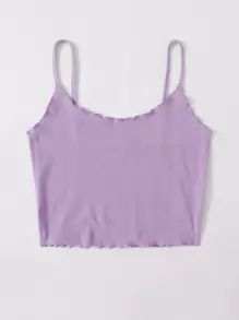 SHEIN EZwear Lettuce Trim Rib-knit Crop Cami Top - Lilac Purple - View 3