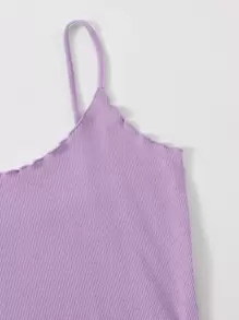 SHEIN EZwear Lettuce Trim Rib-knit Crop Cami Top - Lilac Purple - View 4