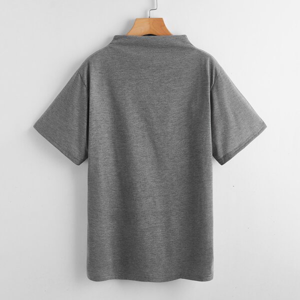 

Solid Funnel Neck Short Sleeve Tee, Grey