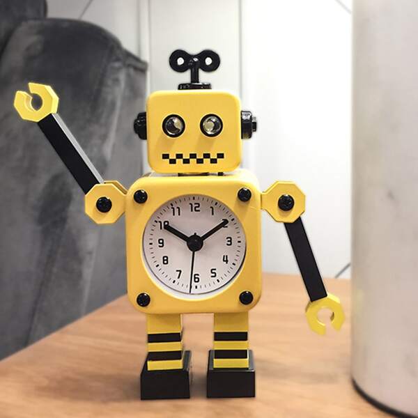 

1pc Robot Design Clock, Yellow