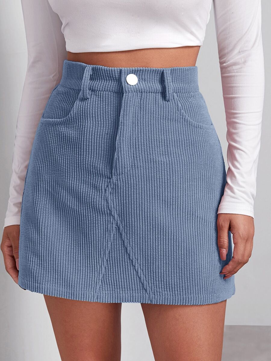 Muchica Falda con botón delantero - Neblina azul - Ver 1