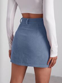Muchica Falda con botón delantero - Neblina azul - Ver 2