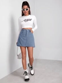 Muchica Falda con botón delantero - Neblina azul - Ver 3