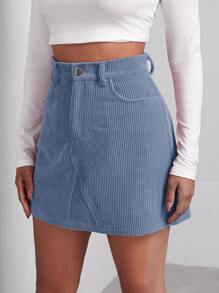 Muchica Falda con botón delantero - Neblina azul - Ver 5