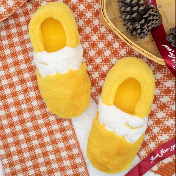 

Letter Embroidered Two Tone Fluffy Slippers, Yellow